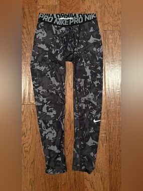 Nike Pro Black & Gray Camo Compression Leggings Tights Fitted Size XL